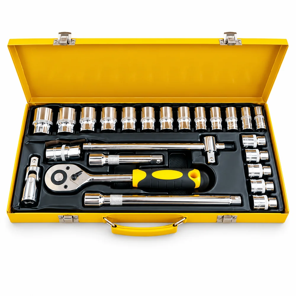 24-Piece Socket Wrench Set - 1/2-Inch Drive with Yellow Carry Case