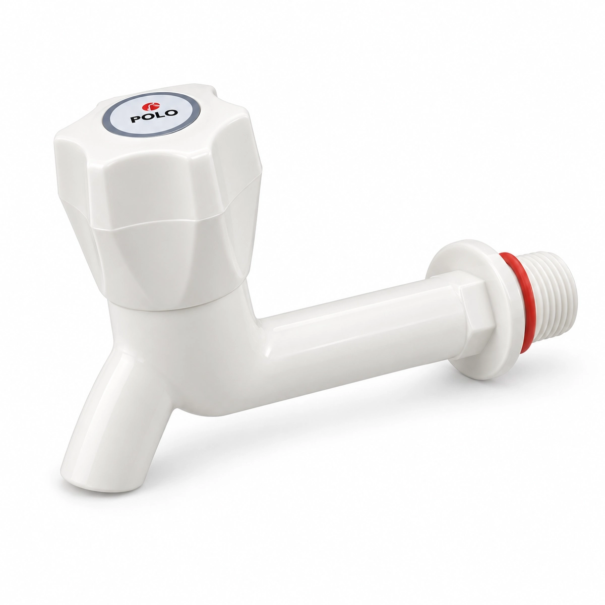 Polo PVC Long Body Bib Cock ½ Inch (15mm) White Plastic Water Tap